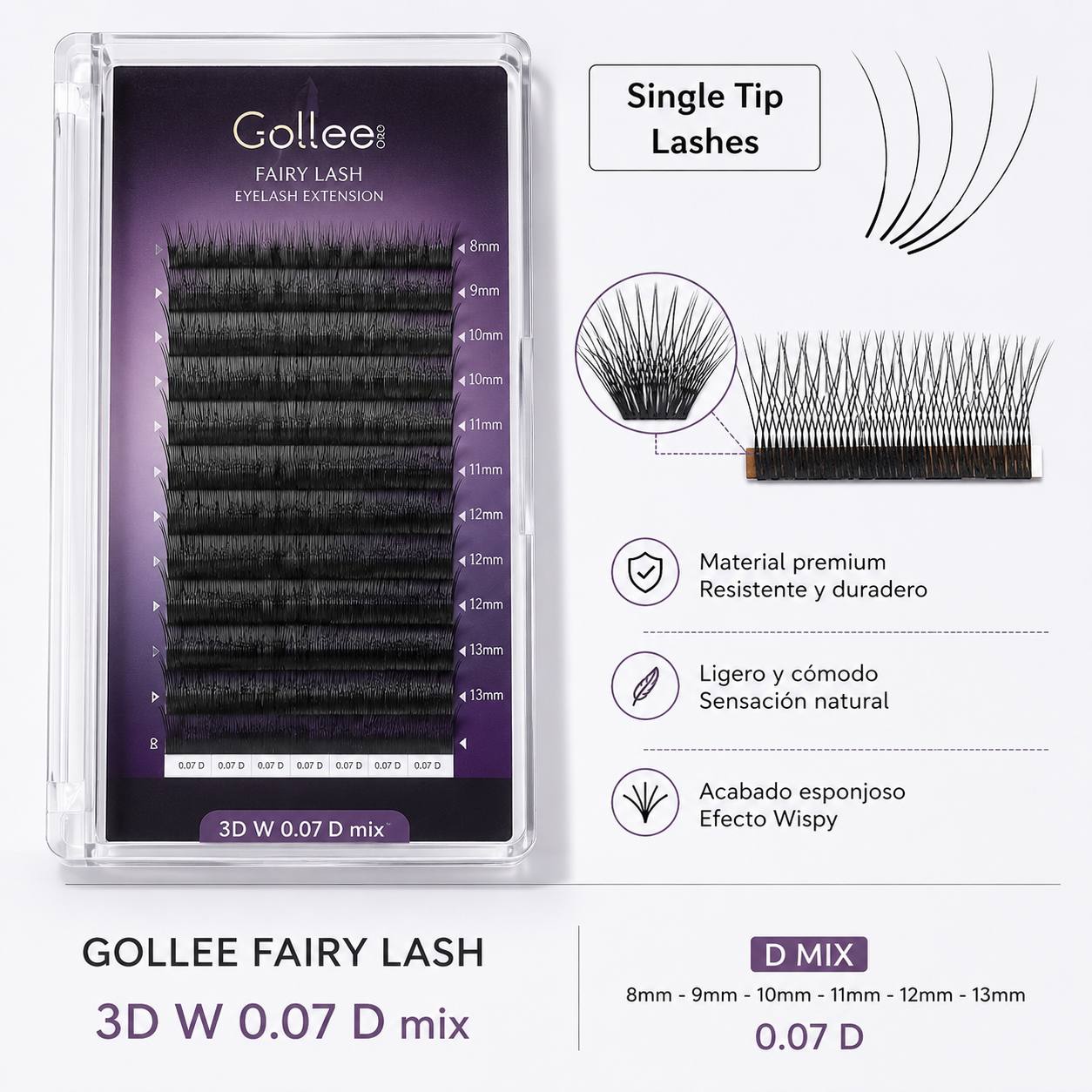 Pestañas Gollee Fairy Lash 4D 0.07 C Mix