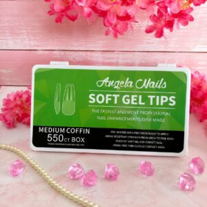Uñas Soft Gel Angela Médium Coffin Verde 550tips